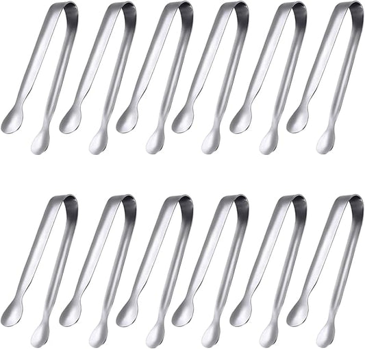 JCREN 12 Pack Serving Tongs, Small Serving Utensils for Catering, Food-Grade 304 Stainless Steel Serving Tongs Appetizer Tongs for Tea Party Coffee Bar Taco Bar, 4" Mini Kitchen Tongs - Silver