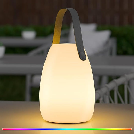 uuffoo Portable Outdoor Table Lamp - Dimmable Rechargeable Night Lights w/Remote and 7 RGB Colors, IP44 Water-Resistant Hanging Lantern for Patio, Tent, Bedroom, Garden, Emergency