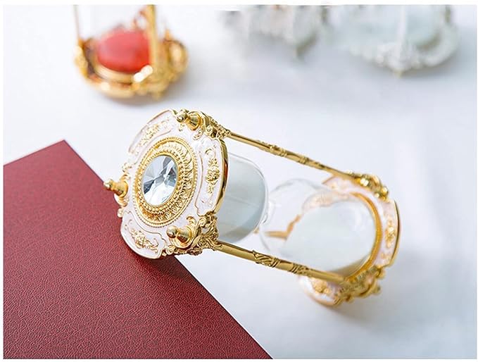 Antique Floral Decorative Hourglass Sand Timer - 15 Minute, Unique Vintage Classic Metal Art Hour Glass for Office Desk Home Decor - Birthday Gift (Gold)