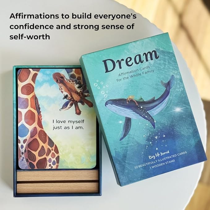 Big Life Journal Dream Affirmation Cards, 52 Beautifully Illustrated Cards Positive Mindful for Kids with Display Stand, Daily Inspiration for Self-Esteem, Positivity, Ideal Gifts for Teens & Teachers