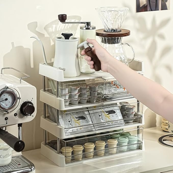 3-Tier Tea Storage Organizer, Clear Acrylic Drawers, Kitchen Counter Display Box, 12.7 x 22 x 32.3 inches (3-layer)