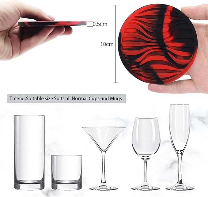 2 Packs Silicone Coaster Set of 6 Pieces with Silicone Cup Holder,Drinking Coasters, Cup Mat for Drinks,Live for Hot or Cold Drink Thickened, Non-Slip, Non-Stick, Deep Tray (2 Packs)