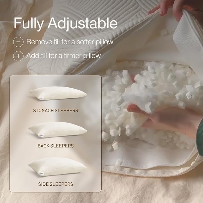 Coop Home Goods Adjustable Latex Pillow Queen, Talalay Latex & Microfiber Fill, Best Pillows for Sleeping, Ergonomic, Naturally Cooling, Eco-Friendly, Medium Firm for Back, Side & Stomach Sleepers