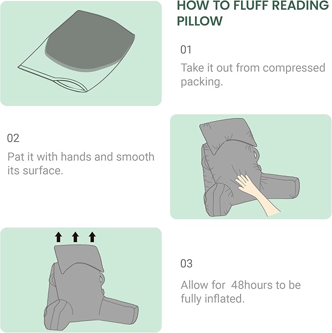 Portable Reading Pillows with Headrest for Bed Sitting Up(Green Oeko-Tex), Velvet Back Pillow with Arms & Pockets for Adults, Support Memory Foam Bed Pillow for Dorm/Reading/Watching/Gaming