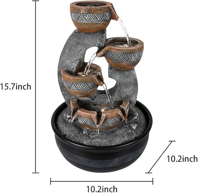 15.7''H Tabletop Water Fountain with LED Lights - Peaceful and Relaxing Water Sound - Small Desktop Waterfall Fountain for Home and Office Decoration