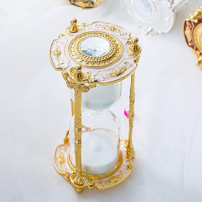 Antique Floral Decorative Hourglass Sand Timer - 15 Minute, Unique Vintage Classic Metal Art Hour Glass for Office Desk Home Decor - Birthday Gift (Gold)