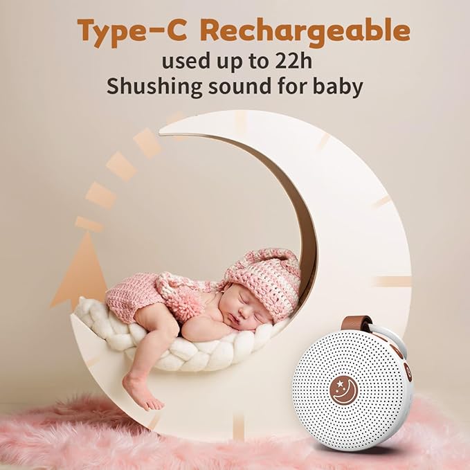 Mini Shushing Sound Machine Portable Baby White Noise Machine Brown Noise Machine 30 Soothing Sounds for Kids Adults Auto-Off Timer 32 Volume Levels Battery Sleep Machine for Home Office Privacy