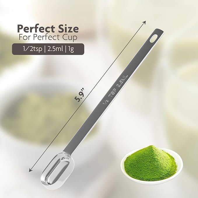 1g (1/2tsp|2.5ml) Matcha Scoop, Stainless Steel Slender Measuring Spoon for Matcha Tea Powder