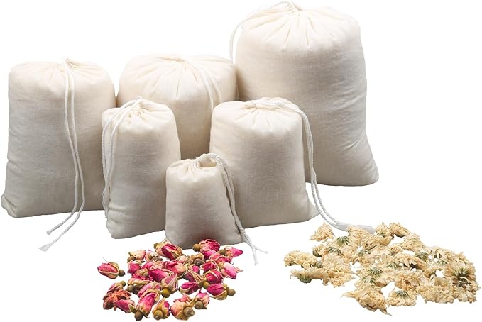 20Pcs Reusable Tea Filter Bags,Soup Bags,Bone Broth Brew Bags,Spice Bags,Muslin Strainer Bags,Natural Unbleached Cotton Cheesecloth Bags for Cold Brew Coffee(6x8inch)