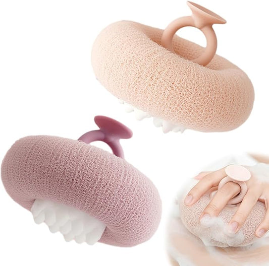 Super Soft Sunflower Suction Cup Bath Ball, 2025 New Bath Cleaning Brush, 2-in-1 Sponge Mesh Pouf Ball Body Scrubber, Shower Gloves Exfoliating Accessories for Men and Women (Purple+Apricot)