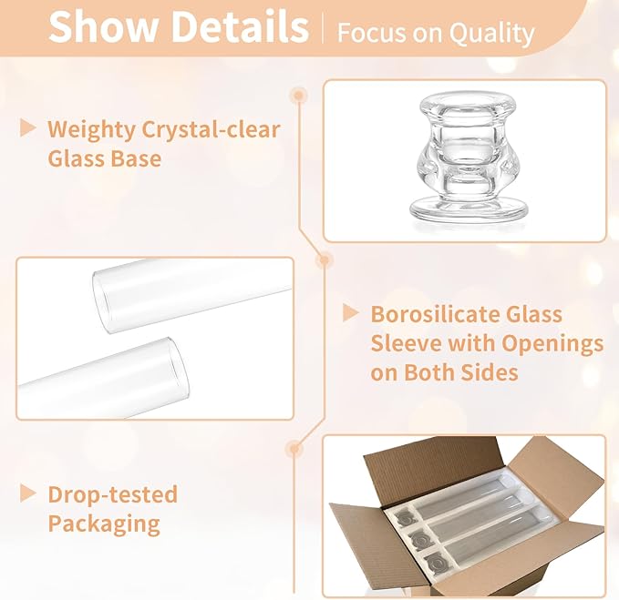 NUPTIO Candlestick Holder Bulk for Centerpiece: Set of 10 Hurricane Glass Taper Candles Holder - Clear Candle Stick Stand with Tall Cylinder Shade for Fall Thanksgiving Christmas Party Decor