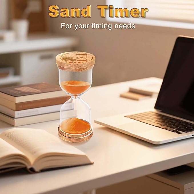 CNCJ 60 Minute Wooden Sand Timer, Hourglass Orange Small Sand Clock Reloj De Arena for Desk Decor Kitchen Classroom Office Study Home Decoration