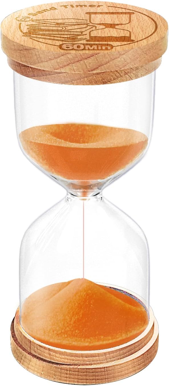 CNCJ 60 Minute Wooden Sand Timer, Hourglass Orange Small Sand Clock Reloj De Arena for Desk Decor Kitchen Classroom Office Study Home Decoration