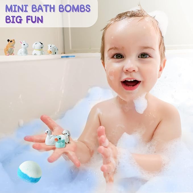 Bath Bomb Gift Set with Toys Inside, 20 Pack Organic Bath Bombs for Kids, Kids Safe Handmade Fizzy Balls for Kid, Ideal Birthday Gift for Boys & Girls