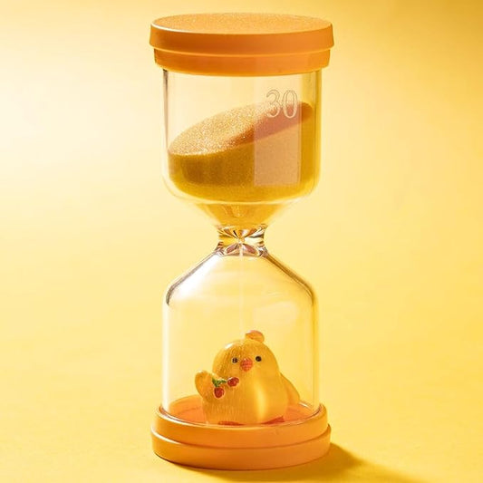 30 Minute Hourglass,Plastic Hourglass Timer in Macaron Yellow with Chick Pattern,Hour Glass with Sand,Sand Timer for Students,Games,Classroom,Kitchen,Office,Desk Decor