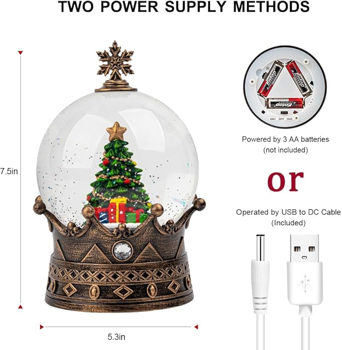 Snow Globe Lighted Christmas Decorations, Christmas Tree Musical Crown Snow Globe with Swirling Glitter, Christmas Holiday Party Gifts and Decorations