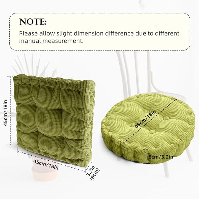 Meditation Floor Pillow Set of 2 Large Square and Round Floor Cushions for Adults White Corduroy Floor Seat Pillows Cushion for Living Room Balcony Tatami Yoga,18x18 Inch