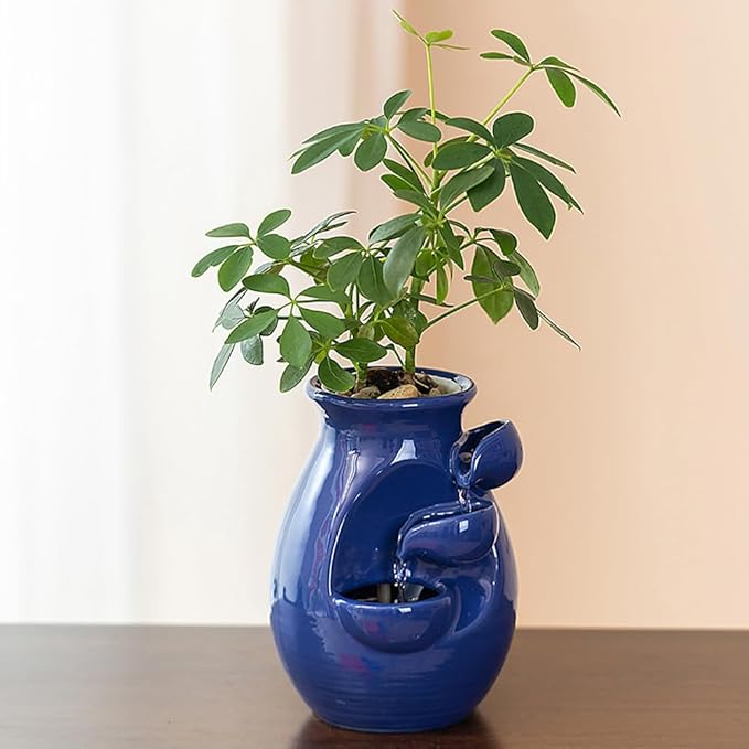 Ceramic Tabletop Desktop Fountain Water Feature Waterfall Home Indoor Decoration (Blue)