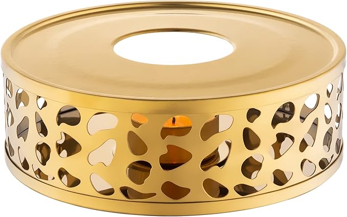 Simtive Teapot Warmer, Brushed Stainless Steel Tea Warmer with Tealight Holder, Gold