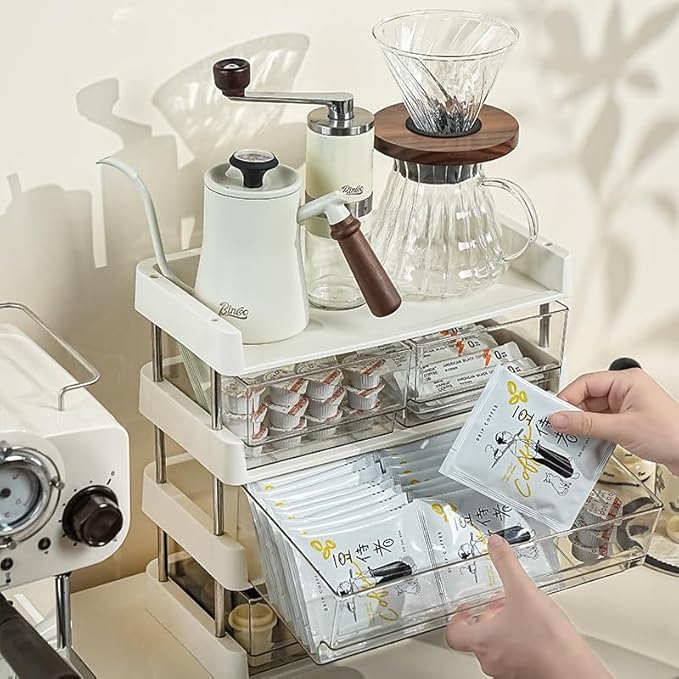 3-Tier Tea Storage Organizer, Clear Acrylic Drawers, Kitchen Counter Display Box, 12.7 x 22 x 32.3 inches (3-layer)