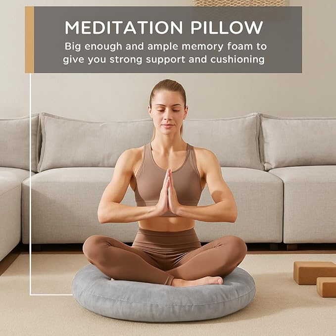 Codi Meditation Cushions Set of 2 – Large Round Floor Pillows for Adults with Removable Washable Cover, Soft and Supportive Floor Cushion for Yoga, Seating and Dog Bed, 32 inch - Grey