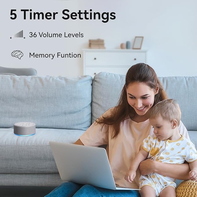 Sound Machine Night Light White Noise Brown Noise Machine 30 Non Looping Sounds 12 Lights 5 Timers 36 Adjustable Volume Memory Function Sleep Sounds Machine for Baby Kids Adult & Home Office Travel