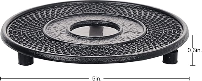 Sungmor Black Cast Iron Teapot Trivet - Heat-Resistant Japanese Tea Pot Stand, Textured Anti-Slip Base for Table and Counter Protection