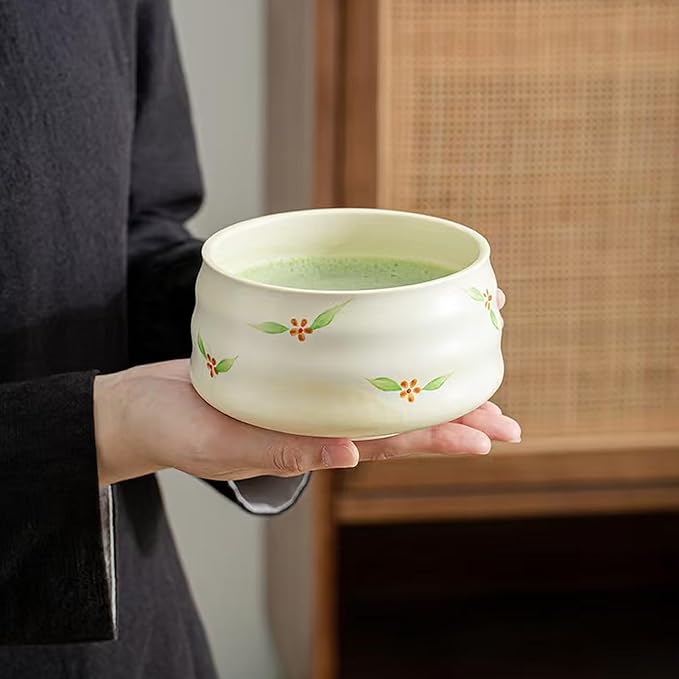 Ceramic Matcha Whisk Set, Complete Matcha Set-8PCS for Ceremonial Grade Matcha, Tea Gifts for Tea Lovers for Christmas, Birthday, Halloween (Light Cream Color)