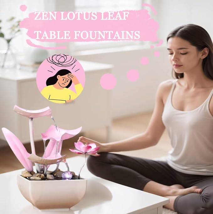 Desktop Water Fountains: Relaxing Zen Décor for Home Living Room or Bedroom and Office - Home Décor Soothing Sound Pink