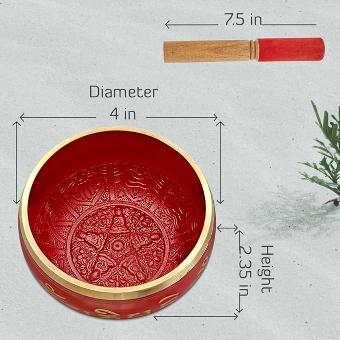 Tibetan Singing Bowl Set | Sacred Mantra Bowls | (Red 4 Inches)