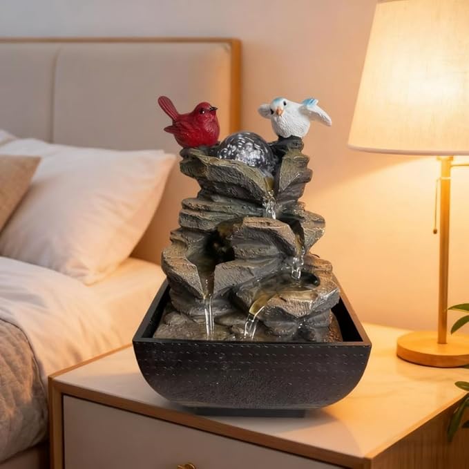 Indoor Water Fountain, Small Water Fountain Indoor, Indoor Water Feature with Desk Waterfall, Zen Table Top Fountains for Home Office Desk Decor, Mini Tabletop Fountains