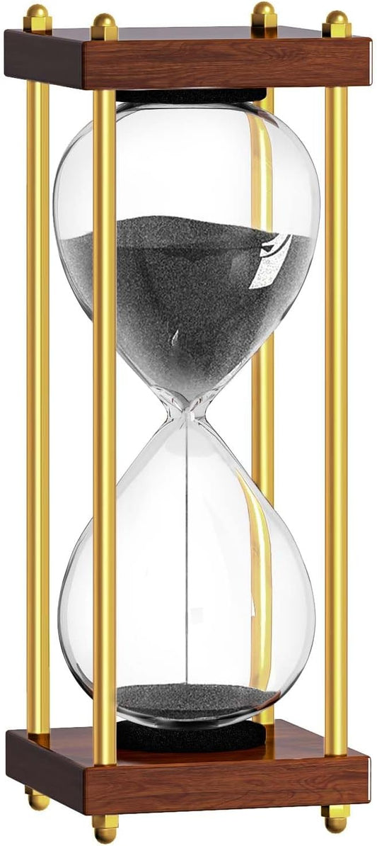 Hourglass Sand Timer 60 Minute, 60 Min Gold Rod Wood Sand Clock, 1 Hour Wooden Retor Hour Glass, One Hour Sandglass, Reloj de Arena, Creative, Decoration, Office