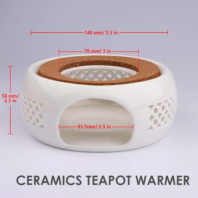 Teapot Warmer, Ceramic Teapot Heater with Cork Cushion Coffee Tea Warmer for Glass, Stainless Steel, Ceramic Teapot and Other Heatproof Dish Warming Use