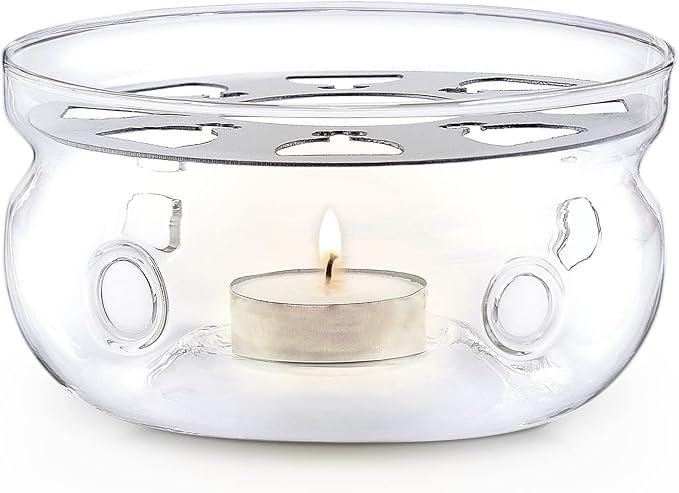 Teabloom Universal Tea Warmer (Large Size - 6 in / 15 cm Diameter) - Handcrafted with Heat Proof & Lead-Free Glass - Tealight Candle Included