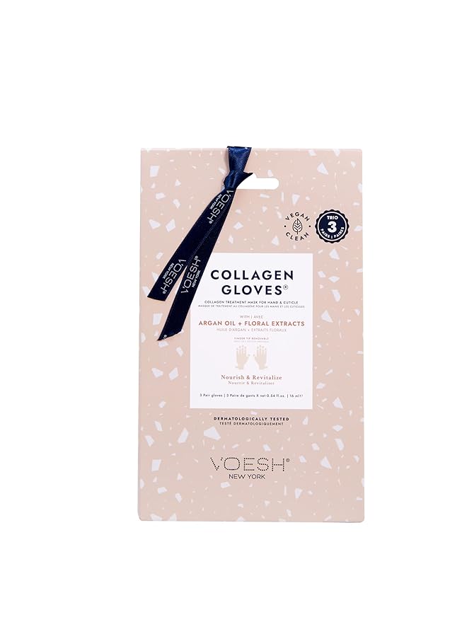 VOESH Collagen Gloves Trio, Vegan Hand Masks, 1 Pack of 3 pairs, Moisturizing Hand Mask, Lotion Gloves, Hydrating Gloves, Hand Care, Spa Manicure Gloves, Dry Hand Treatment