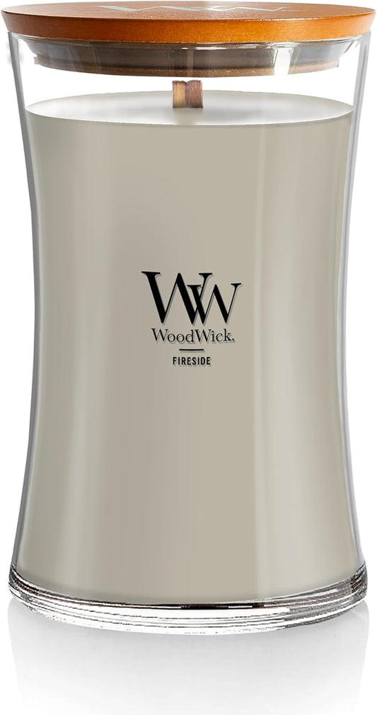 WoodWick Large Hourglass Fireside Candle Premium Soy Blend Wax Crackles as it burns Perfect for Gifting