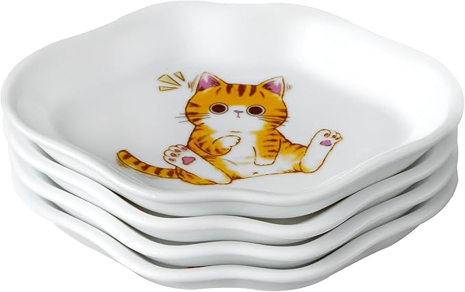 Cinf White Ceramics Tea Bag Coasters Caddy Holder Thanksgiving Set of 4 Cat for Used Tea Bag Spoon Rests Snack Dish