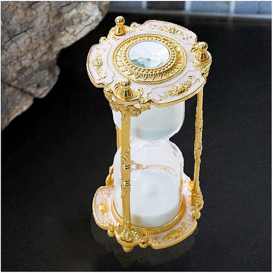 Antique Floral Decorative Hourglass Sand Timer - 15 Minute, Unique Vintage Classic Metal Art Hour Glass for Office Desk Home Decor - Birthday Gift (Gold)