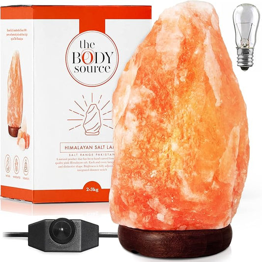 The Body Source Himalayan Salt Lamp 10-12 Inches (11-15lb) | Includes Dimmer Switch | Natural Salt Rock Lamp with Handcrafted Wooden Base & Night Light (Bulb Replacement)