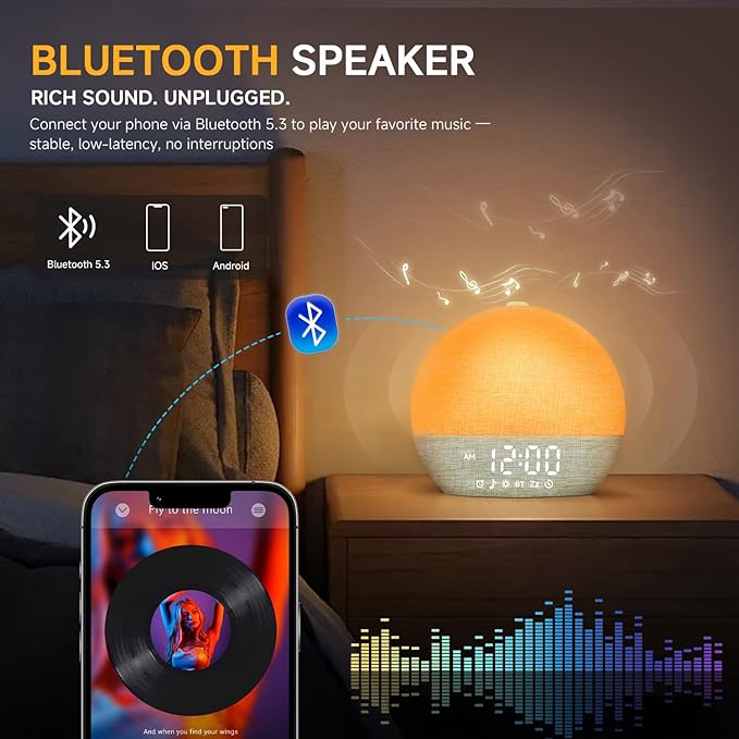 Sunrise Alarm Clock White Noise Sound Machine for Bedroom | Natural Wake-Up Light with 30 Soothing Sleep Aids, Bluetooth Speaker, Dimmable Clock, Screen-Free Design for Baby Kids-Matcha Green