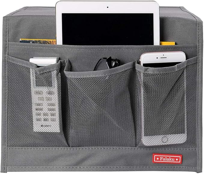 Bedside Caddy,Bedside Organizer Caddy Under Mattress,Holds Magazines,Books (4 Pockets-Grey)