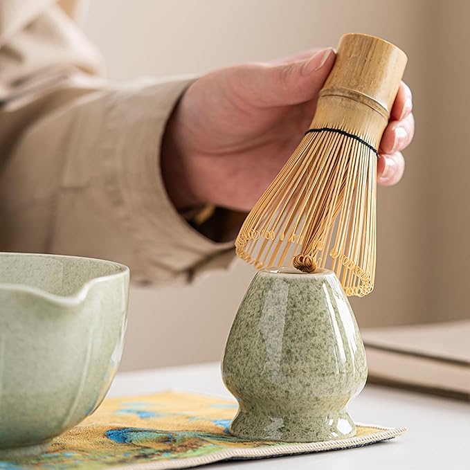 Ceramic Matcha Whisk Set, Complete Matcha Set-8PCS for Ceremonial Grade Matcha, Tea Gifts for Tea Lovers for Christmas, Birthday, Halloween (Matcha Color)