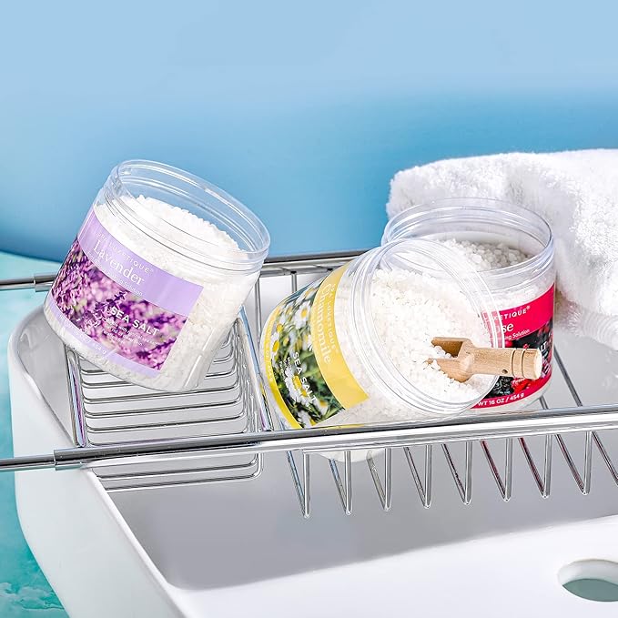 spa luxetique Bath Salts, 8pcs Bath Salts Gift Set with Argan Oil, Bath Bombs, Wooden Scoop, Epsom Salt for Soaking in Lavender, Rose, Chamomile Scent, Mother's Day Gifts, Christmas Gifts for Her