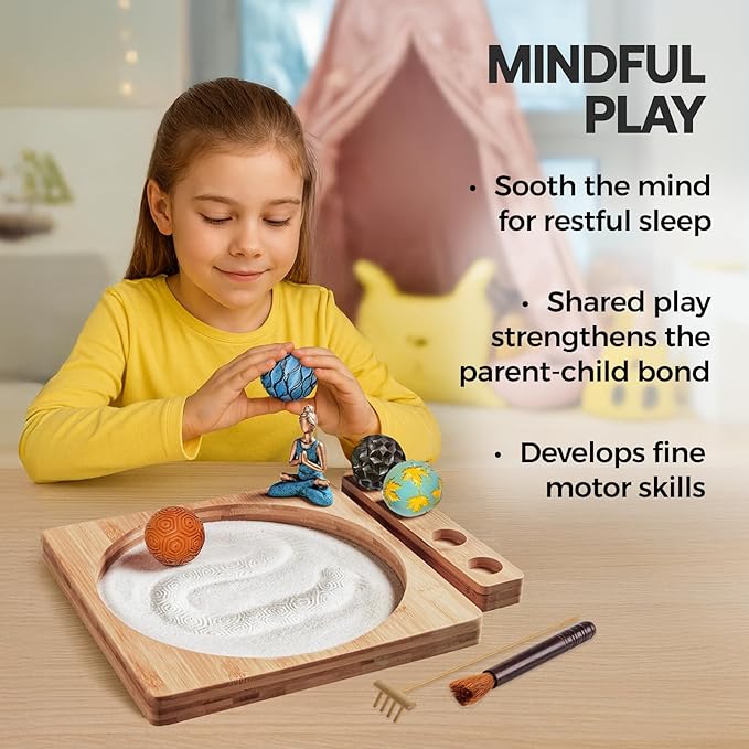 Zen Garden for Desk - 11" Bamboo Sand Tray Therapy Kit | Meditation Gift | Sensory-Based Wellness Tool for Mindfulness & Emotional Support | Zen Decor