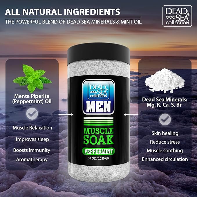 Dead Sea Collection Bath Salts for Men with Peppermint Oil – Refreshing Soak for Muscle Recovery and Relaxation – 100% Pure Dead Sea Salt Infused with Essential Minerals – 37 Oz Jar