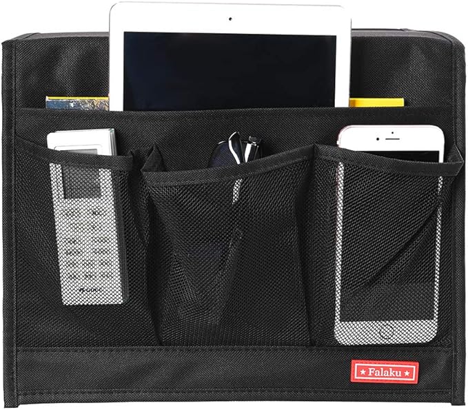 Bedside Caddy,Bedside Organizer Caddy Under Mattress,Holds Magazines,Books (4 Pockets-Black)