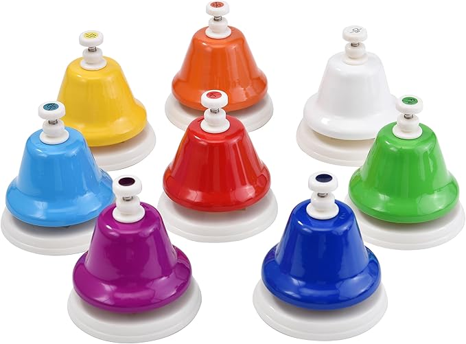 HILAZA Desk Bells for Kids, 8 Note Diatonic Hand Bells, Rainbow Music Handbells Table Bell Musical Percussion Instrument