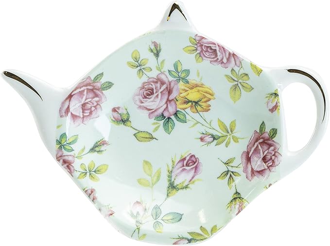 Gracie China Tea Bag Caddy Holder, Set of 4 (Rose Chintz)