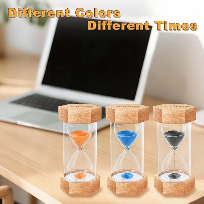 Hourglass Sand Timer 20 Minute, Natural Wood Grain Hexagonal Hour Glass Blaçk Sand Clock, Reloj De Arena, Large Wooden Sandglass Sand Watch 20 Min for Rustic Desk Decor, Office, Game, Classroom
