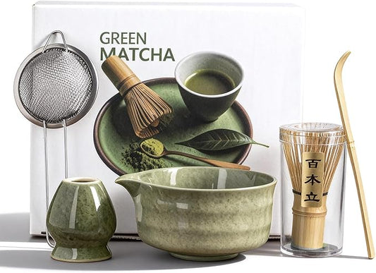 Matcha Whisk Set, Matcha Kit Japanese Tea Set Includes Matcha Bowl with Spout, Matcha Whisk Holder (Chasen), Bamboo Matcha Whisk and Bamboo Scoop, Ceramic Matcha Kit for Tea Lovers